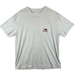 Burlebo Mens XL Heather Gray Beach Fishing Graphic Pocket T-Shirt Short Sleeve